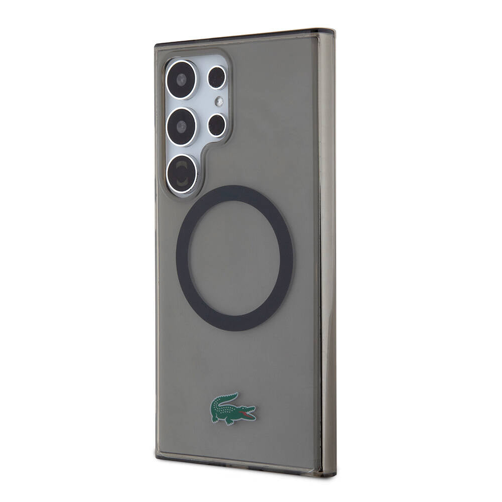 Galaxy S24 Ultra Kılıf Lacoste Orjinal Lisanslı Magsafe Şarj Özellikli Transparan Timsah Logo Baskılı Kılıf Siyah