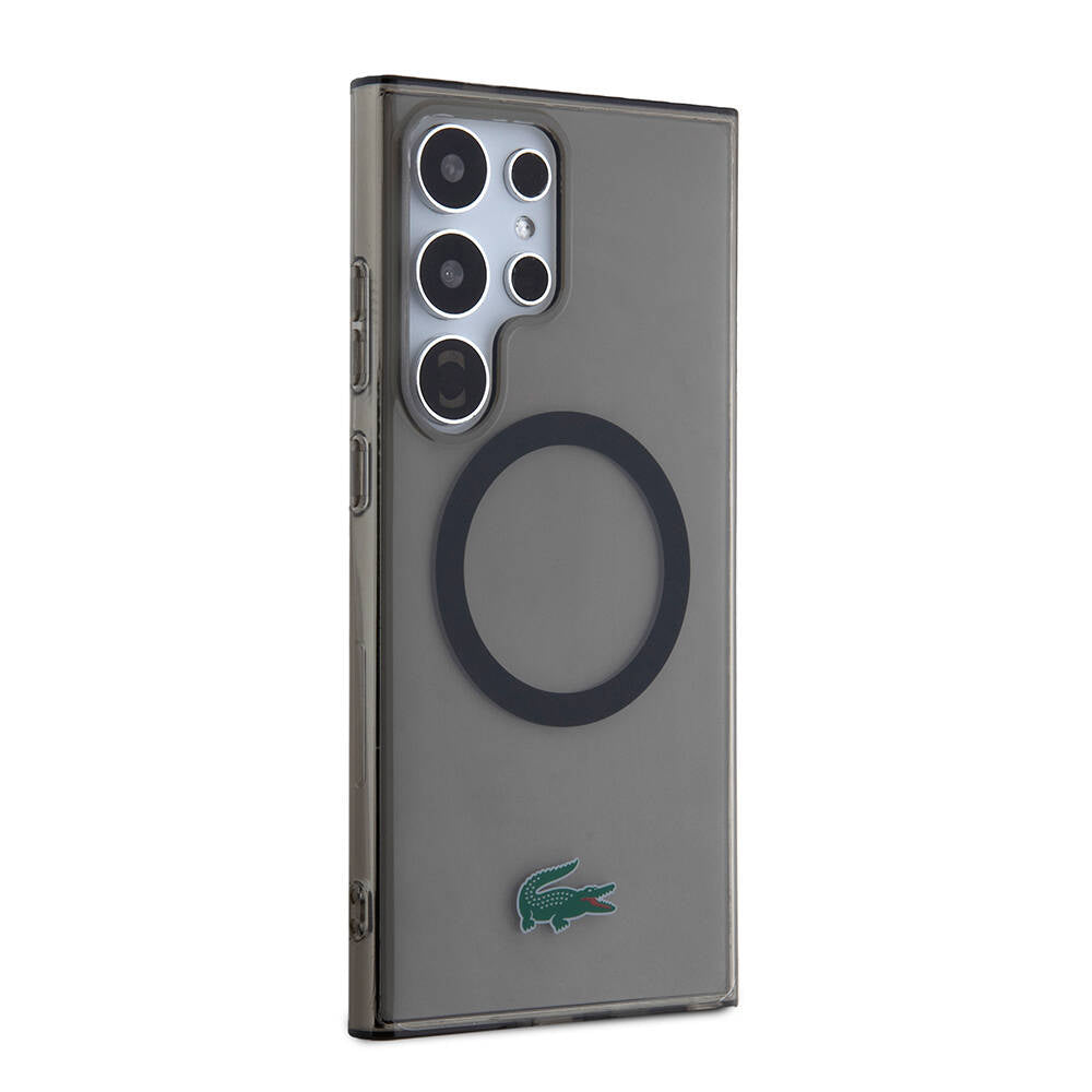 Galaxy S24 Ultra Kılıf Lacoste Orjinal Lisanslı Magsafe Şarj Özellikli Transparan Timsah Logo Baskılı Kılıf Siyah