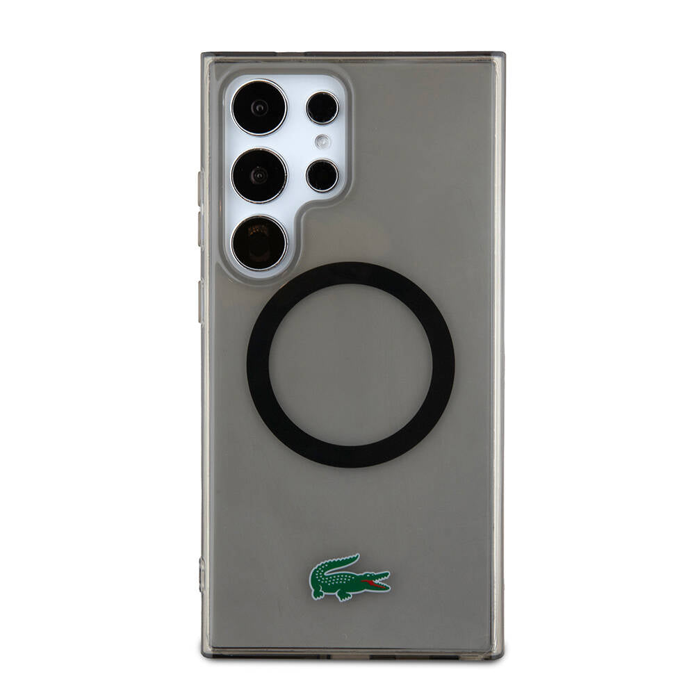 Galaxy S24 Ultra Kılıf Lacoste Orjinal Lisanslı Magsafe Şarj Özellikli Transparan Timsah Logo Baskılı Kılıf Siyah