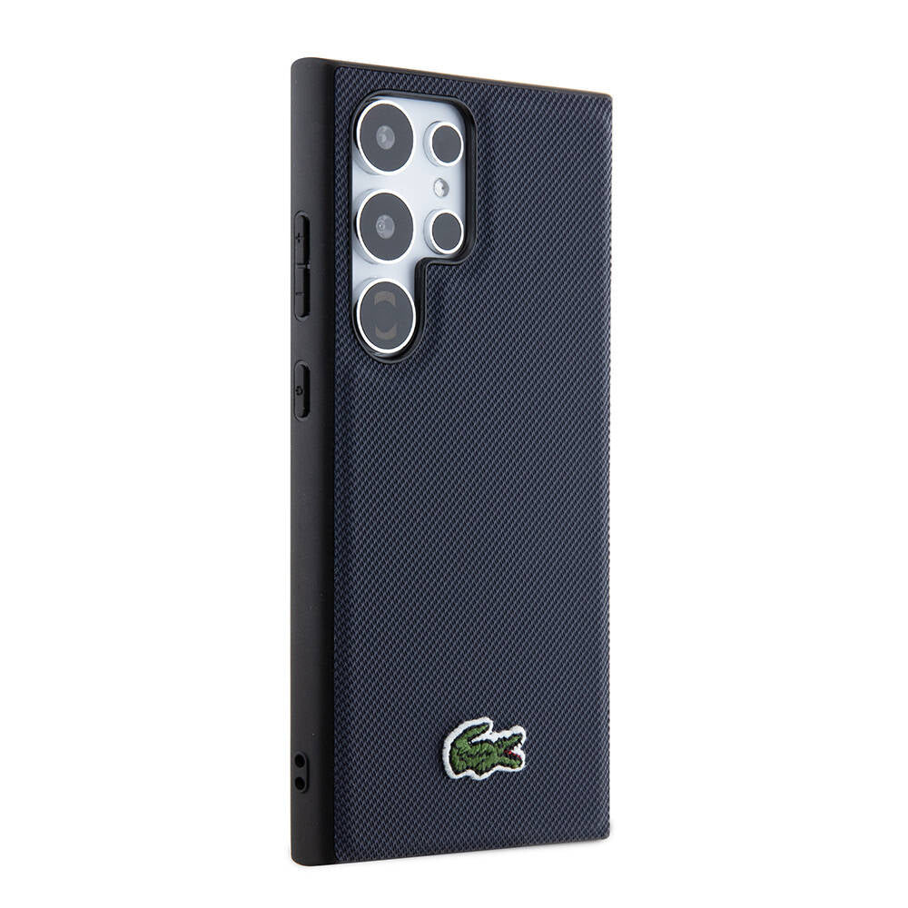 Galaxy S24 Ultra Kılıf Lacoste Orjinal Lisanslı PU Pike Desenli Arka Yüzey İkonik Timsah Dokuma Logolu Kılıf Siyah