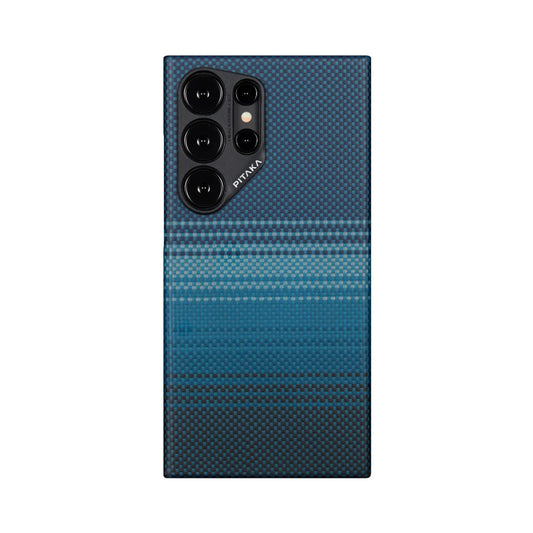 Galaxy S24 Ultra Kılıf Magsafe Şarj Özellikli Aramid Fiber Pitaka Tactile Woven Sunset-Moonrise Serisi Moonrise Kılıf Mavi