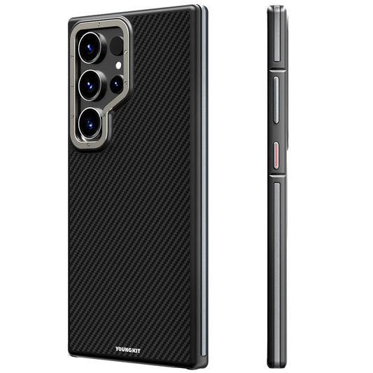 Galaxy S24 Ultra Kılıf Magsafe Şarj Özellikli Aramid Fiber Tasarımlı Youngkit 600D Kevlar Serisi Kılıf Siyah