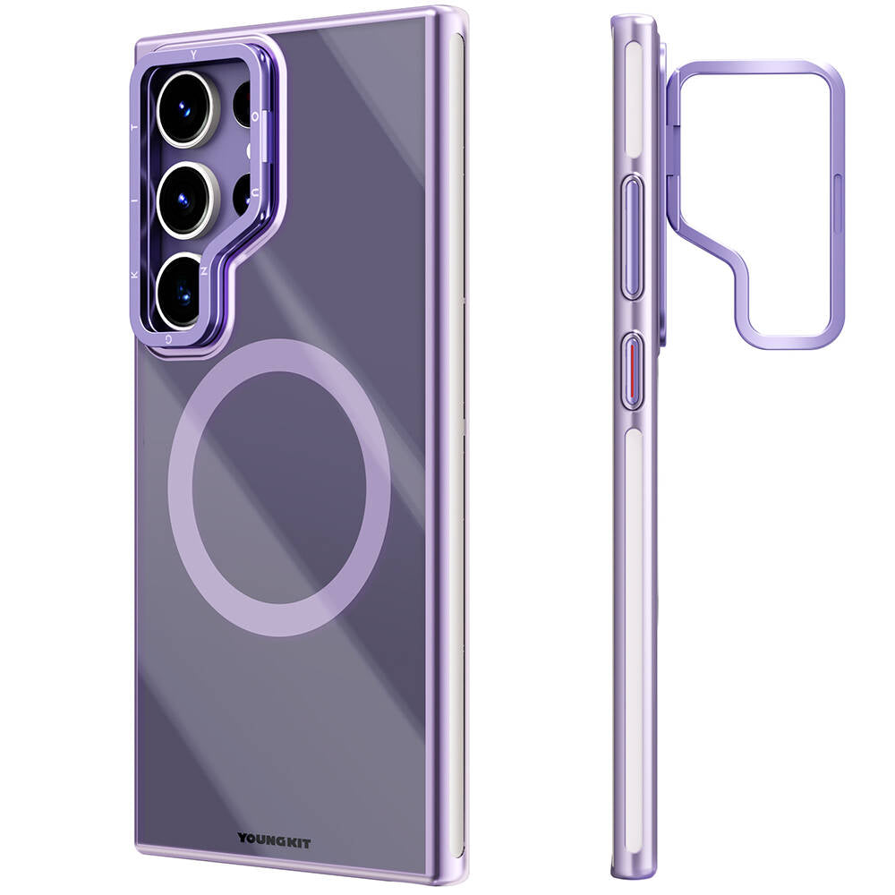 Galaxy S24 Ultra Kılıf Magsafe Şarj Özellikli Sararma Önleyici Youngkit Crystal Grid Kılıf Mor