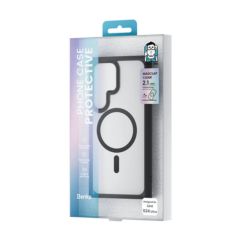 Galaxy S24 Ultra Kılıf Magsafe Şarj Özellikli Şeffaf Arka Yüzey Benks MagClap TPU Çerçeve Kılıf Gri