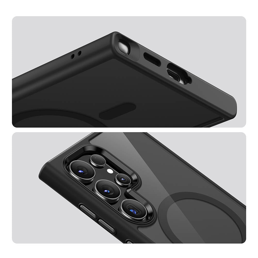 Galaxy S24 Ultra Kılıf Magsafe Şarj Özellikli Şeffaf Arka Yüzey Benks MagClap TPU Çerçeve Kılıf Gri