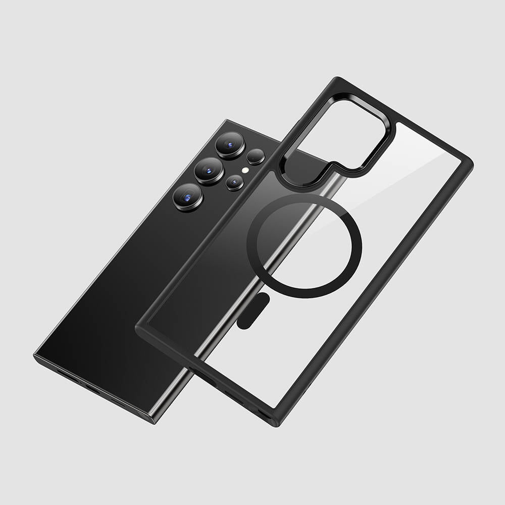 Galaxy S24 Ultra Kılıf Magsafe Şarj Özellikli Şeffaf Arka Yüzey Benks MagClap TPU Çerçeve Kılıf Gri