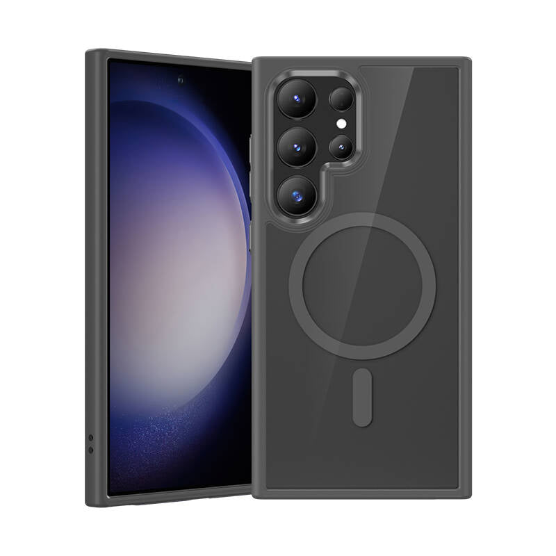 Galaxy S24 Ultra Kılıf Magsafe Şarj Özellikli Şeffaf Arka Yüzey Benks MagClap TPU Çerçeve Kılıf Gri