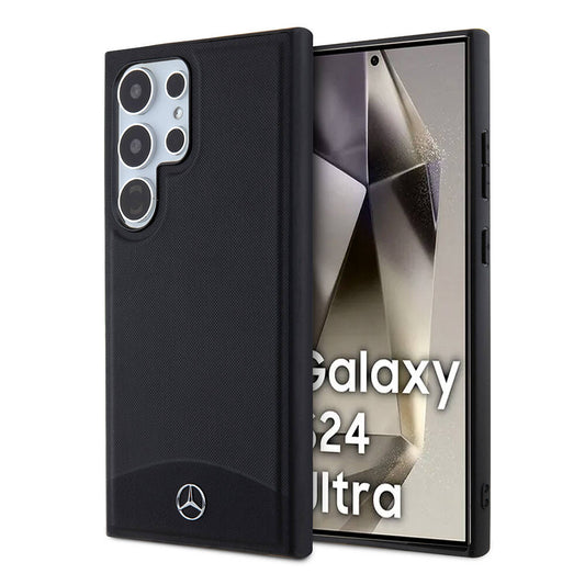 Galaxy S24 Ultra Kılıf Mercedes Benz Orjinal Lisanslı Magsafe Şarj Özellikli Deri Dokumalı Sade Kılıf Siyah