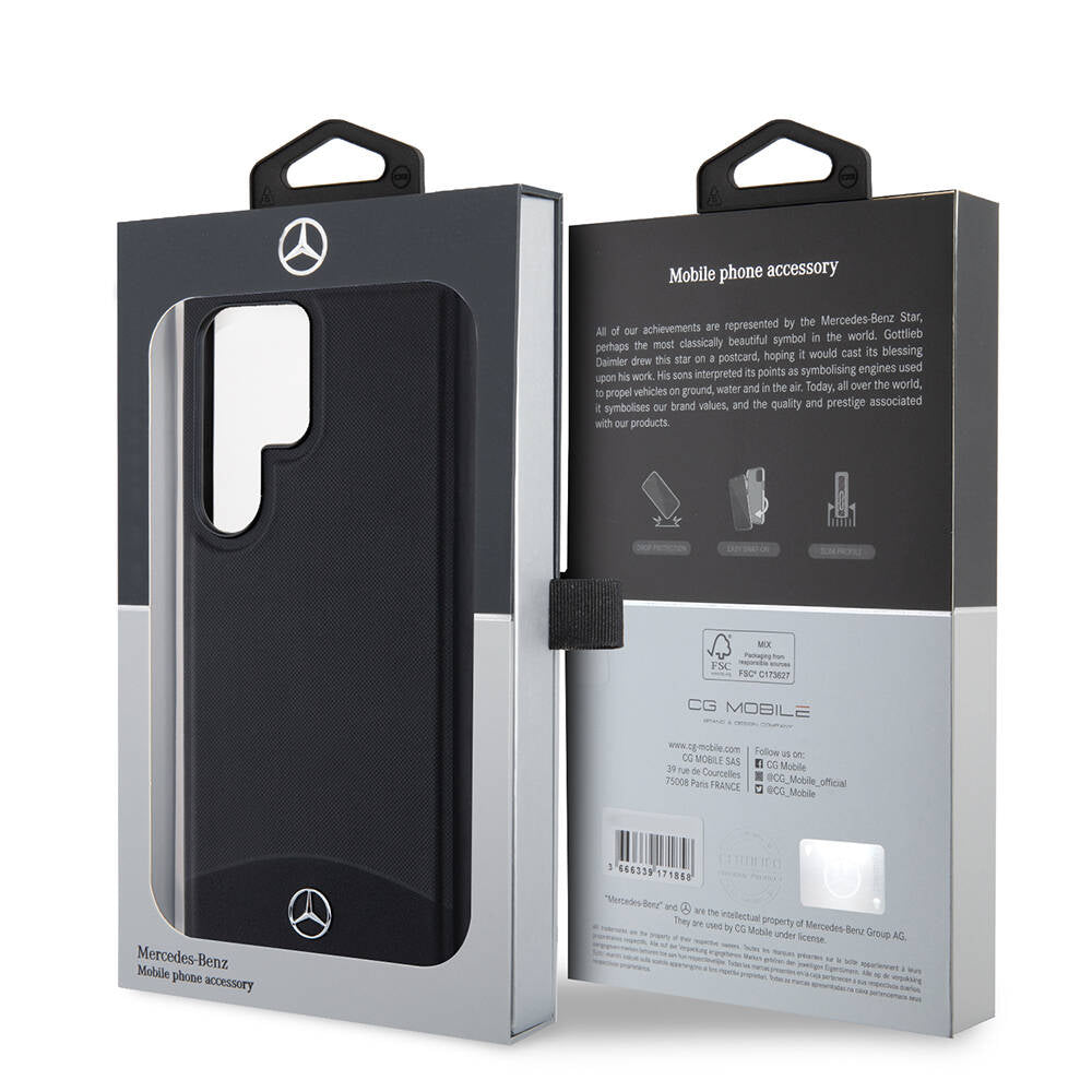 Galaxy S24 Ultra Kılıf Mercedes Benz Orjinal Lisanslı Magsafe Şarj Özellikli Deri Dokumalı Sade Kılıf Siyah