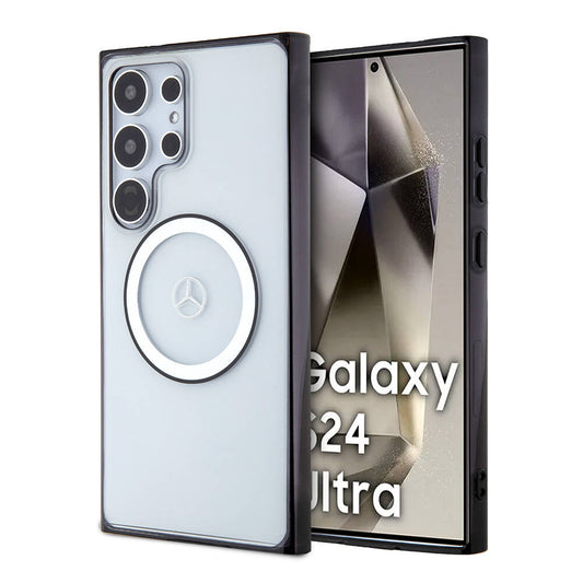 Galaxy S24 Ultra Kılıf Mercedes Benz Orjinal Lisanslı Magsafe Şarj Özellikli PC TPU Transparan Black Ring Kılıf Renksiz