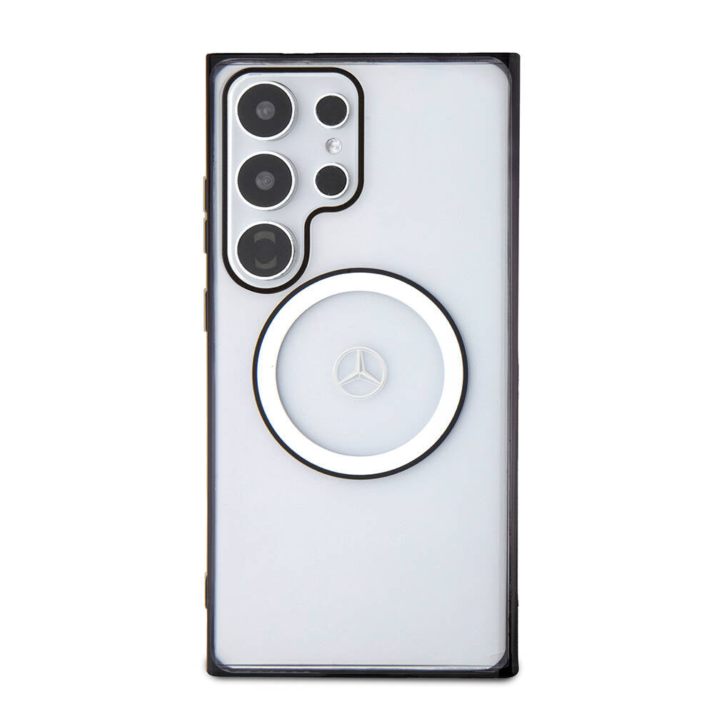 Galaxy S24 Ultra Kılıf Mercedes Benz Orjinal Lisanslı Magsafe Şarj Özellikli PC TPU Transparan Black Ring Kılıf Renksiz