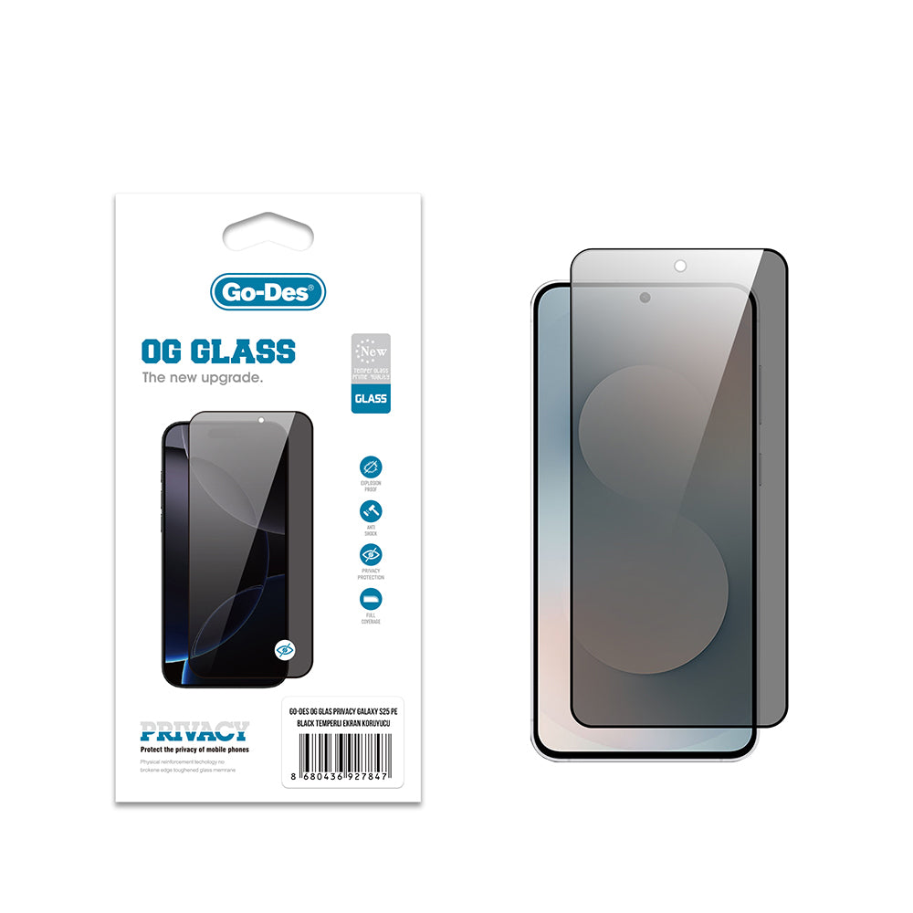 Galaxy S25 FE Go Des OG Glass Privacy Antistatik Temperli Cam Ekran Koruyucu