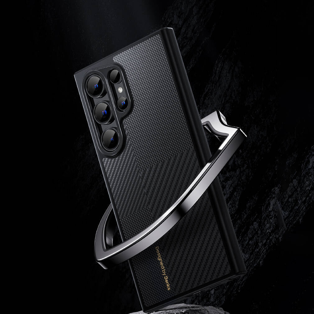 Galaxy S25 Kılıf M-safe Şarj Özellikli Karbon Fiber Benks Montage Hybrid ArmorPro Kevlar Kapak Siyah