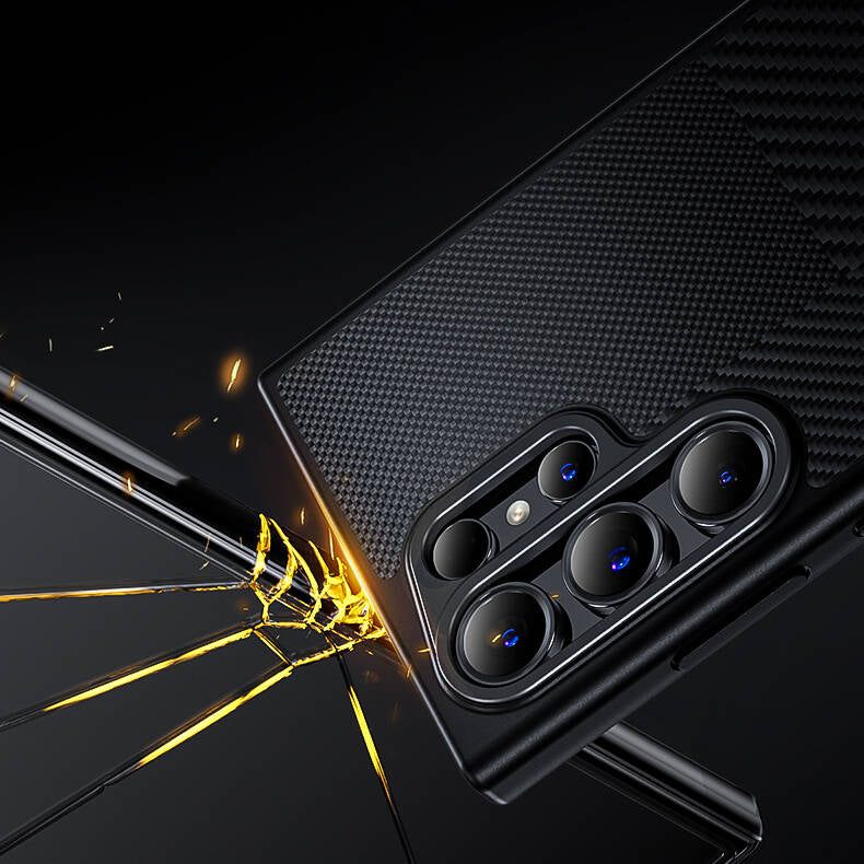 Galaxy S25 Kılıf M-safe Şarj Özellikli Karbon Fiber Benks Montage Hybrid ArmorPro Kevlar Kapak Siyah