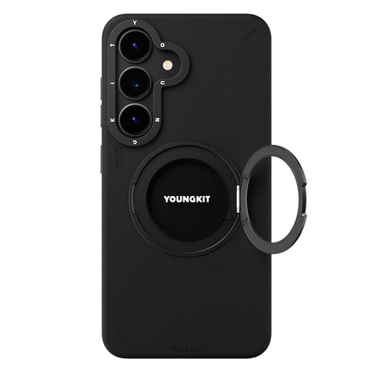 Galaxy S25 Kılıf M-safe Şarj Özellikli 360° Standlı Basit Mat Deri Desenli Youngkit Tech Leather Serisi Kapak