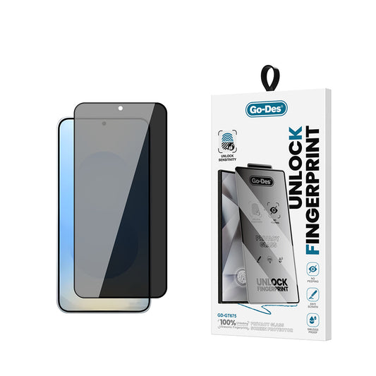 Galaxy S25 Plus Go Des GD-001 Parmak İzi Bırakmayan Privacy 9H Temperli HD Cam Hayalet Ekran Koruyucu Siyah