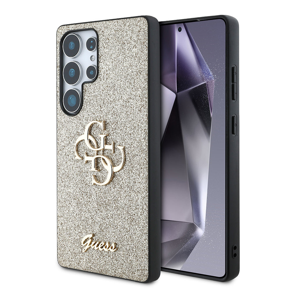 Galaxy S25 Ultra Kılıf Guess Orjinal Lisanslı 4G Büyük Metal Logolu Glitter Kapak Pembe