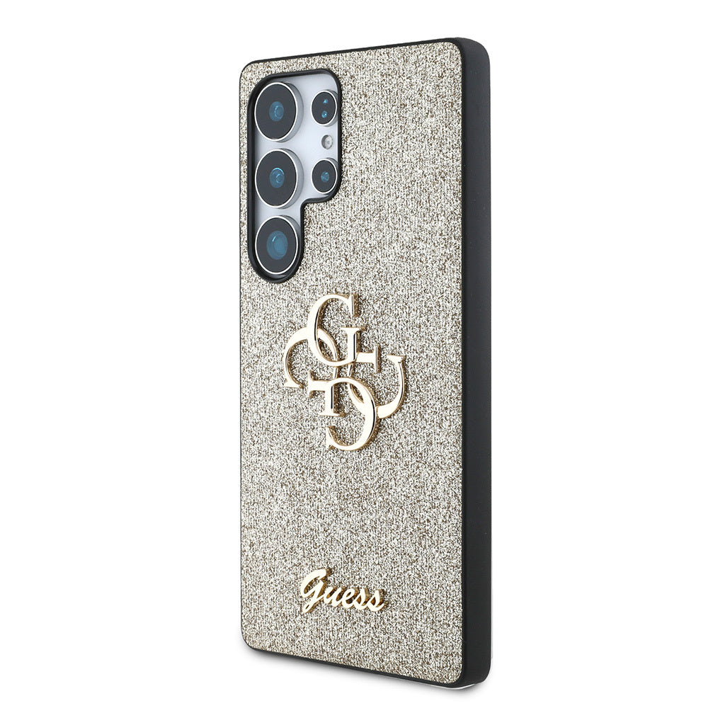 Galaxy S25 Ultra Kılıf Guess Orjinal Lisanslı 4G Büyük Metal Logolu Glitter Kapak Siyah