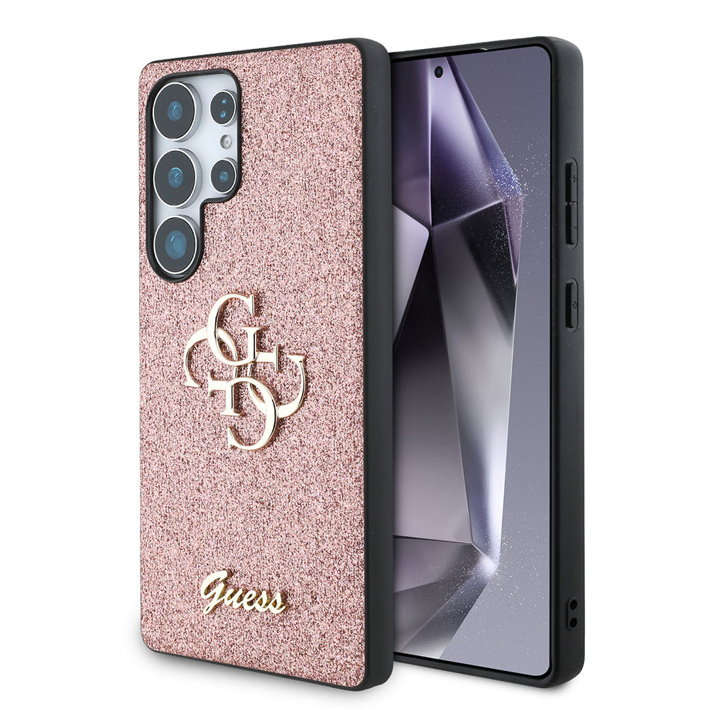Galaxy S25 Ultra Kılıf Guess Orjinal Lisanslı 4G Büyük Metal Logolu Glitter Kapak Siyah