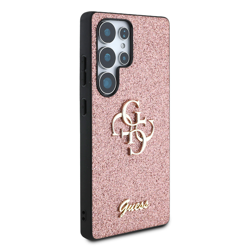 Galaxy S25 Ultra Kılıf Guess Orjinal Lisanslı 4G Büyük Metal Logolu Glitter Kapak Pembe