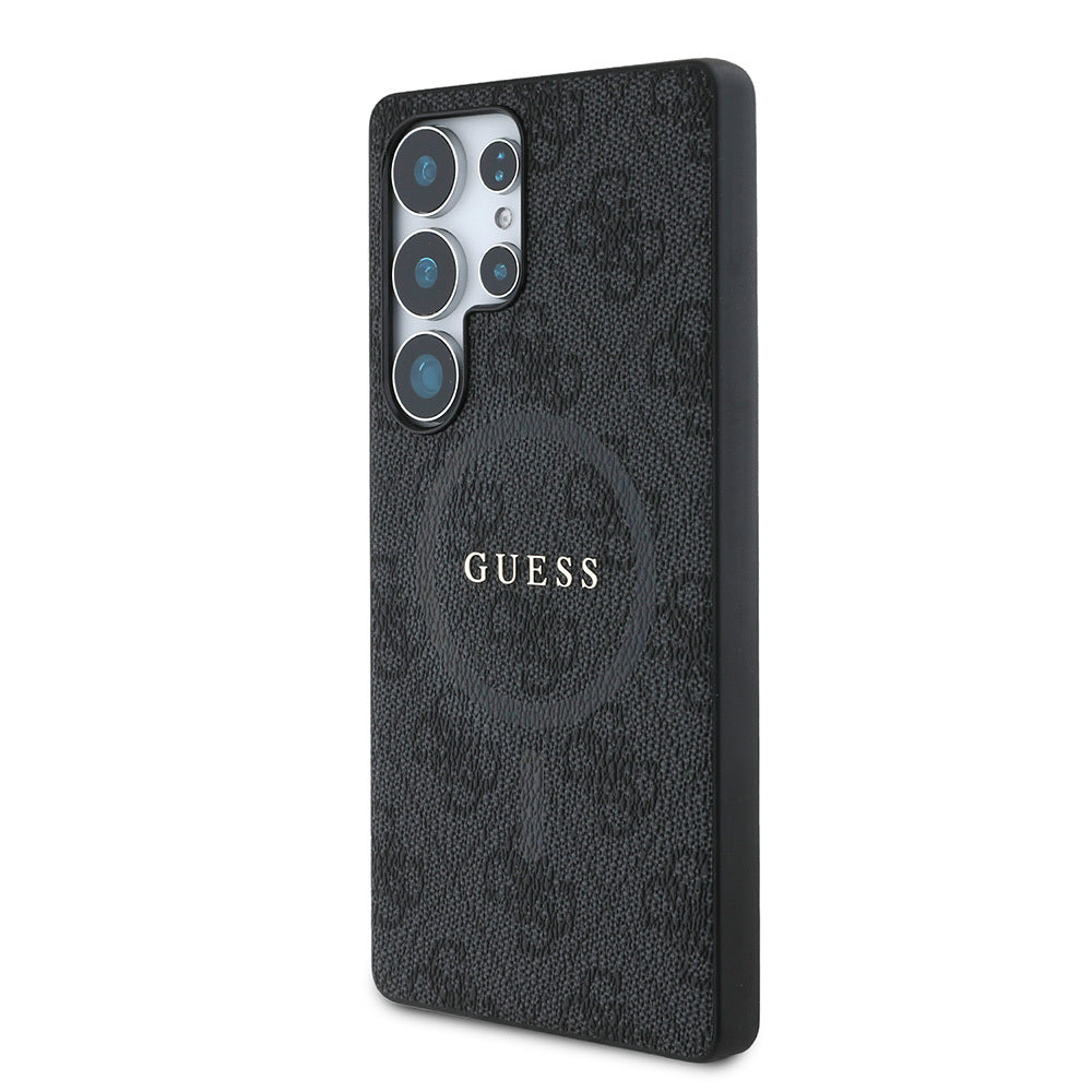 Galaxy S25 Ultra Kılıf Guess Orjinal Lisanslı M-safe Şarj Özellikli PU Halkalı 4G Desenli Yazı Logolu Kapak Kahverengi