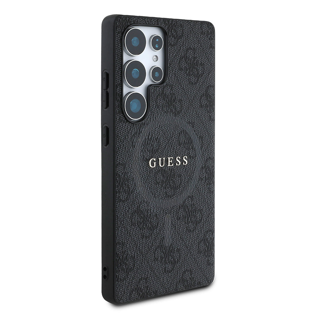 Galaxy S25 Ultra Kılıf Guess Orjinal Lisanslı M-safe Şarj Özellikli PU Halkalı 4G Desenli Yazı Logolu Kapak Kahverengi