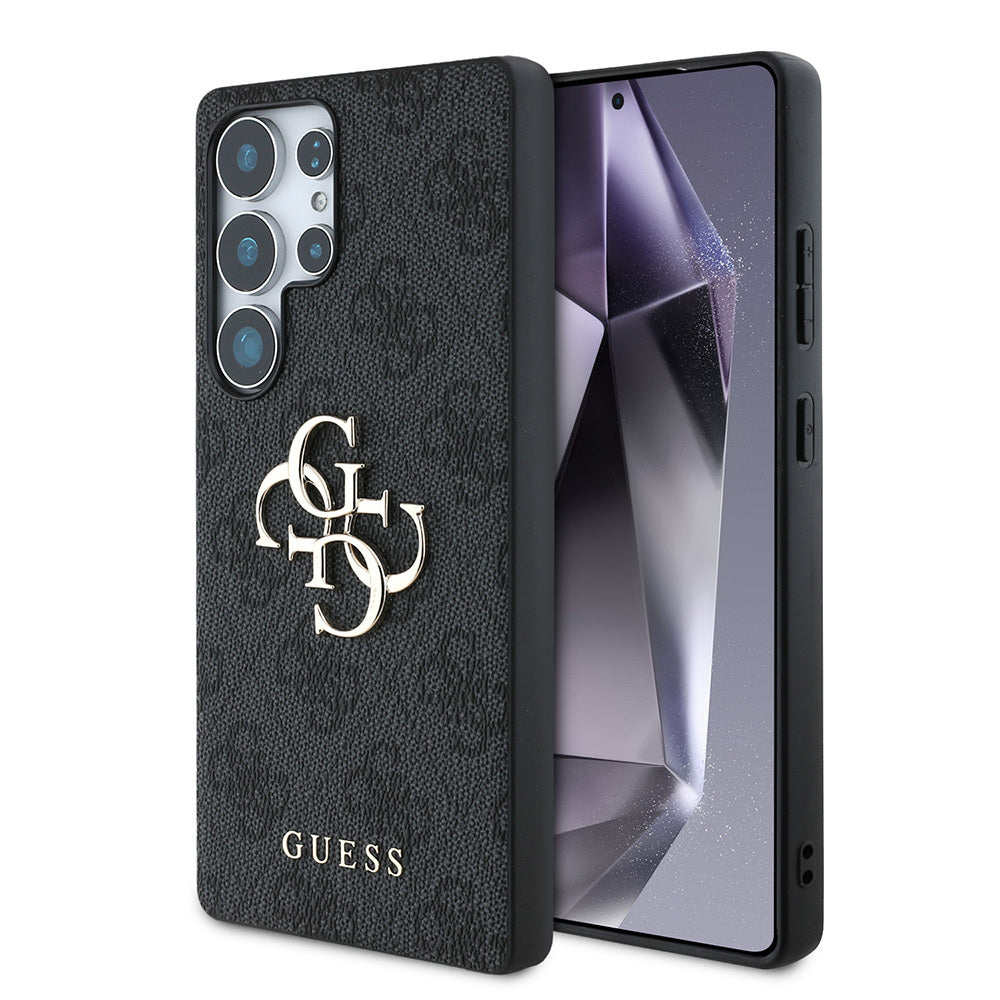 Galaxy S25 Ultra Kılıf Guess Orjinal Lisanslı PU Deri 4G Desenli Metal Büyük 4G ve Yazı Logolu Kapak Kahverengi