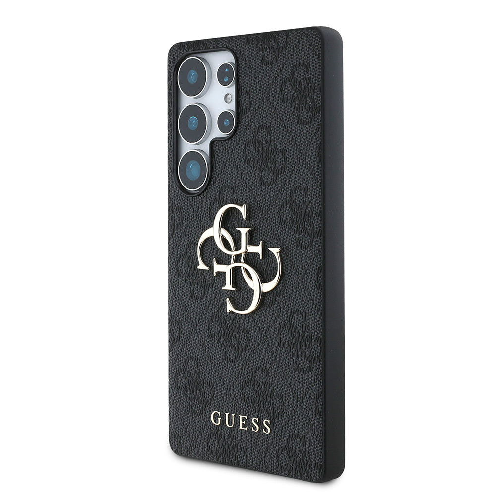 Galaxy S25 Ultra Kılıf Guess Orjinal Lisanslı PU Deri 4G Desenli Metal Büyük 4G ve Yazı Logolu Kapak Kahverengi