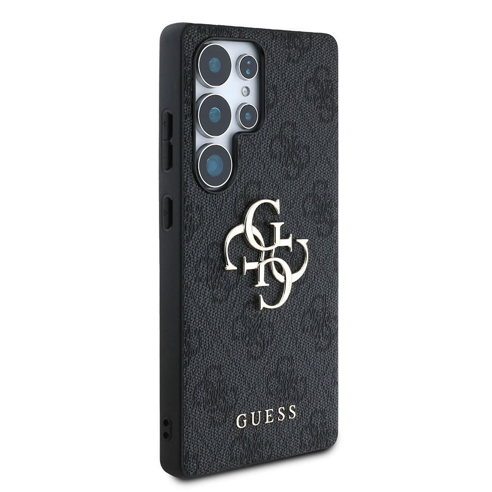 Galaxy S25 Ultra Kılıf Guess Orjinal Lisanslı PU Deri 4G Desenli Metal Büyük 4G ve Yazı Logolu Kapak Kahverengi