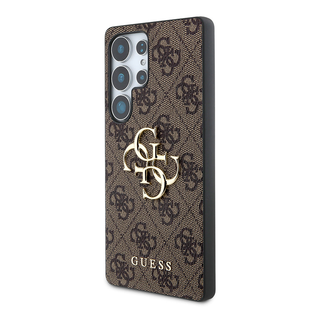 Galaxy S25 Ultra Kılıf Guess Orjinal Lisanslı PU Deri 4G Desenli Metal Büyük 4G ve Yazı Logolu Kapak Kahverengi