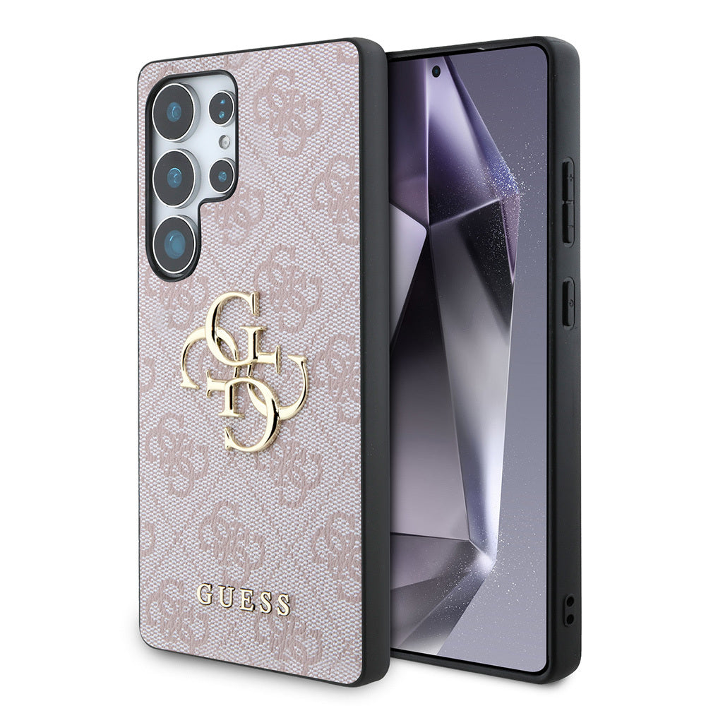 Galaxy S25 Ultra Kılıf Guess Orjinal Lisanslı PU Deri 4G Desenli Metal Büyük 4G ve Yazı Logolu Kapak Kahverengi