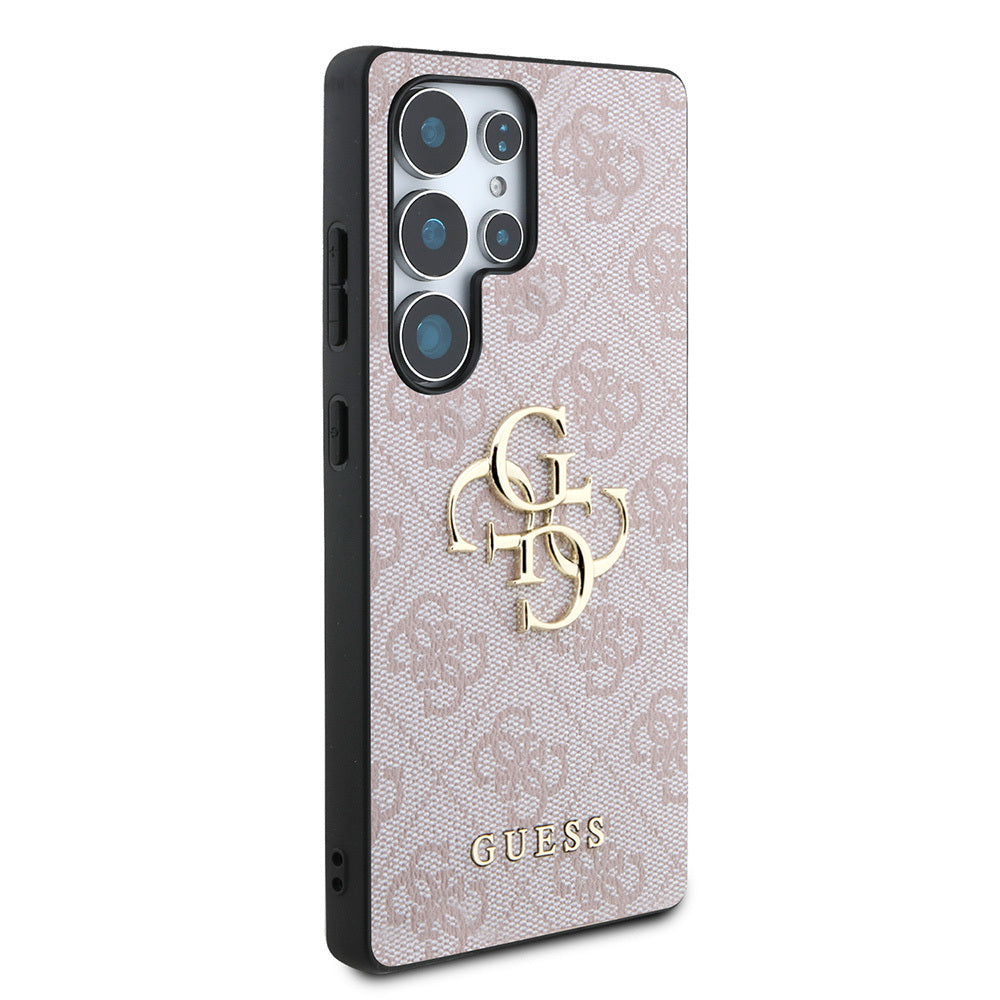 Galaxy S25 Ultra Kılıf Guess Orjinal Lisanslı PU Deri 4G Desenli Metal Büyük 4G ve Yazı Logolu Kapak Kahverengi