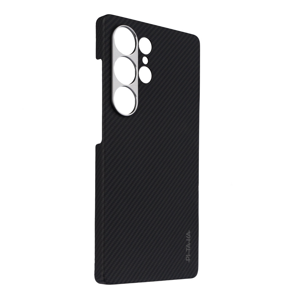 Galaxy S25 Ultra Kılıf M-safe Şarj Özellikli 600D Aramid Fiber Pitaka Ultra-Slim Classic Serisi Black-Grey Twill Kapak Siyah-Gri