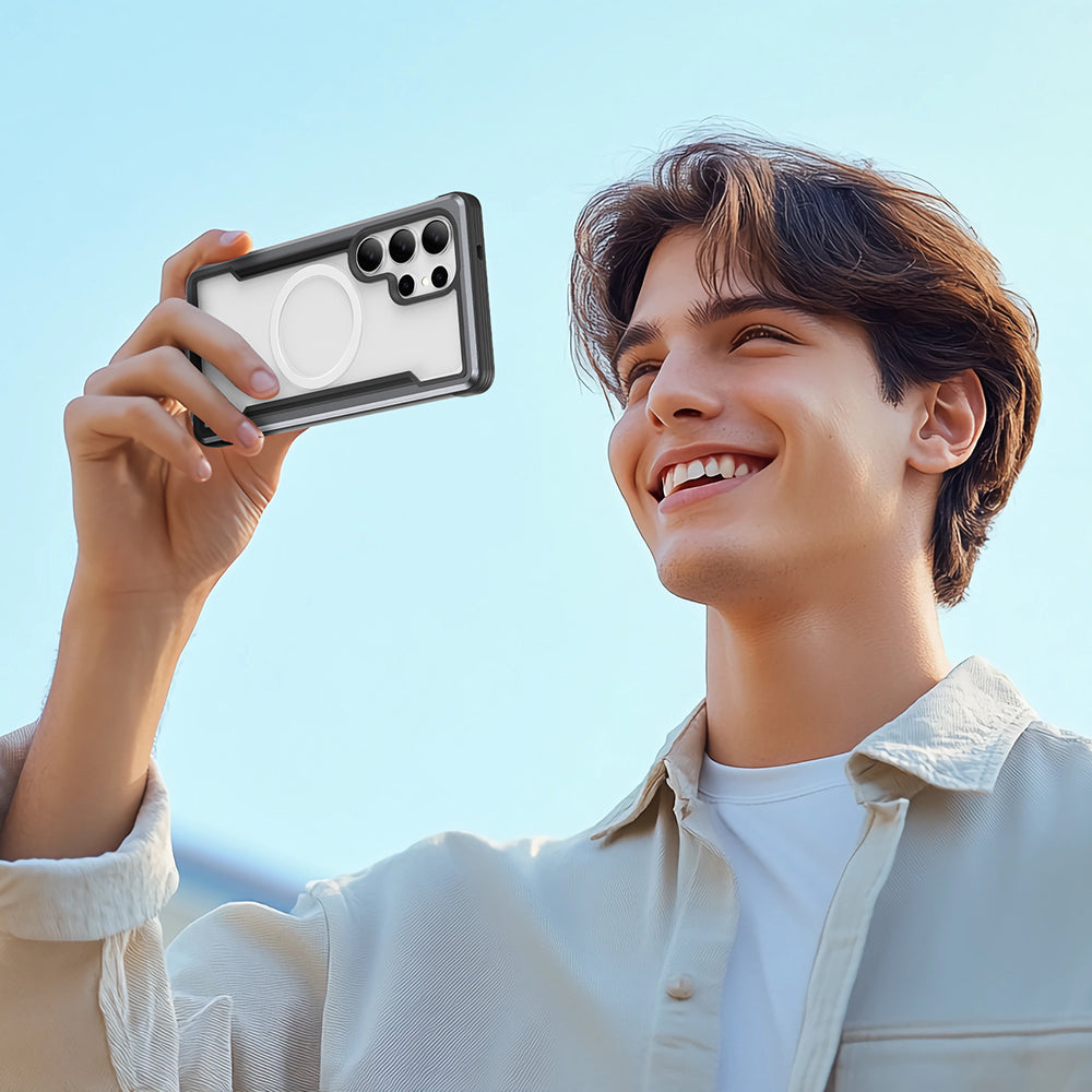 Galaxy S25 Ultra Kılıf M-safe Şarj Özellikli Airbagli Raptic Shield Serisi Şeffaf Arka Yüzey Kapak Kırmızı