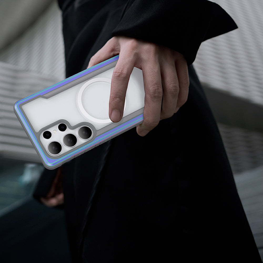 Galaxy S25 Ultra Kılıf M-safe Şarj Özellikli Airbagli Raptic Shield Serisi Şeffaf Arka Yüzey Kapak Colorful