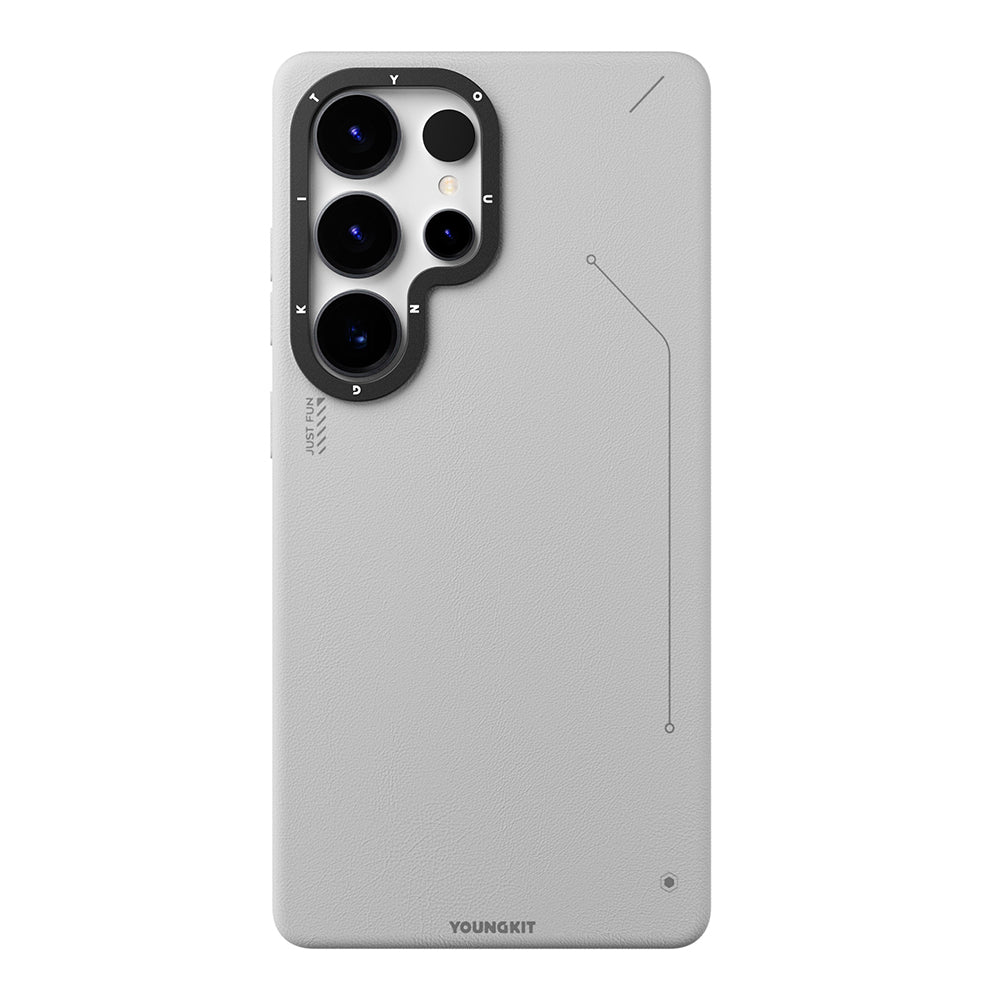 Galaxy S25 Ultra Kılıf M-safe Şarj Özellikli Basit Mat Deri Desenli Youngkit Tech Fashion Serisi Kapak Gümüş