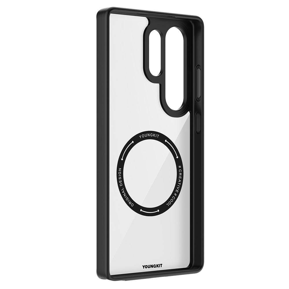 Galaxy S25 Ultra Kılıf M-safe Şarj Özellikli Cam Arka Yüzey TPU Youngkit Gemstone Serisi Kapak Şeffaf