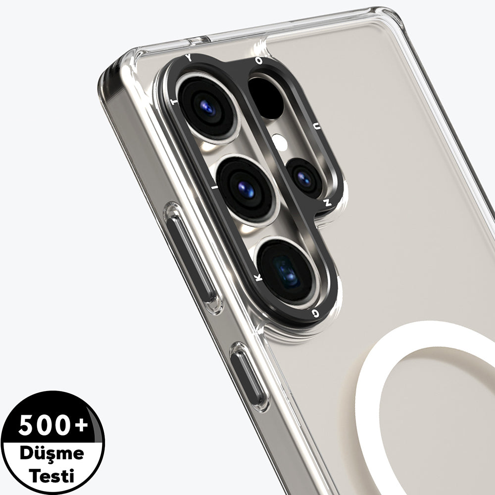 Galaxy S25 Ultra Kılıf M-safe Şarj Özellikli Cam Arka Yüzey TPU Youngkit Gemstone Serisi Kapak Şeffaf