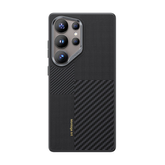 Galaxy S25 Ultra Kılıf Magsafe Şarj Özellikli Karbon Fiber Benks Montage Hybrid ArmorPro Kevlar Kılıf Siyah