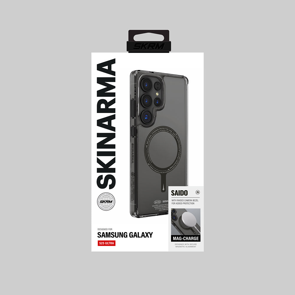 Galaxy S25 Ultra Kılıf M-safe Şarj Özellikli Şeffaf Airbag Tasarımlı Skinarma Saido Kapak Siyah