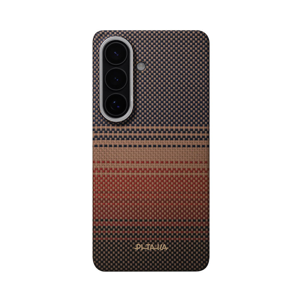 Galaxy S26 Plus Kılıf M-safe Şarj Özellikli Aramid Fiber Pitaka Tactile Woven Sunset-Moonrise Serisi Kapak