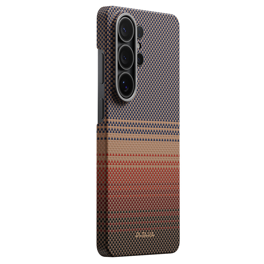 Galaxy S26 Ultra Kılıf M-safe Şarj Özellikli Aramid Fiber Pitaka Tactile Woven Sunset-Moonrise Serisi Kapak