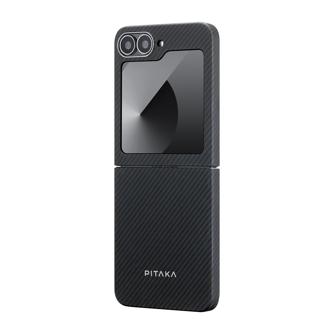 Galaxy Z Flip 6 Kılıf Magsafe Şarj Özellikli 600D Aramid Fiber Pitaka Ultra-Slim Classic Serisi Black-Grey Twill Kılıf Siyah-Gri