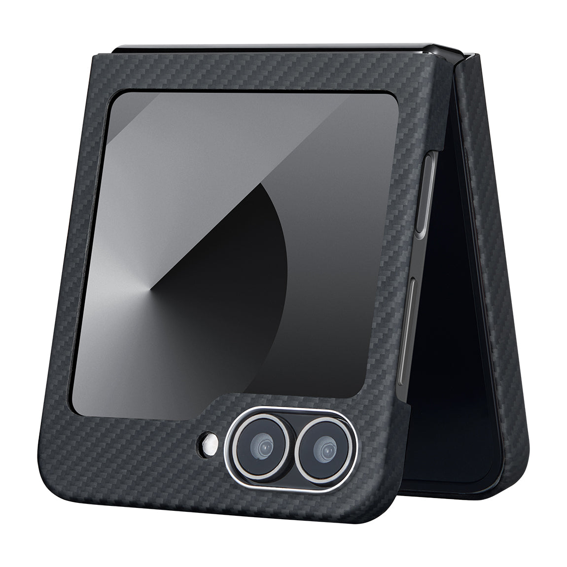 Galaxy Z Flip 6 Kılıf Magsafe Şarj Özellikli 600D Aramid Fiber Pitaka Ultra-Slim Classic Serisi Black-Grey Twill Kılıf Siyah-Gri