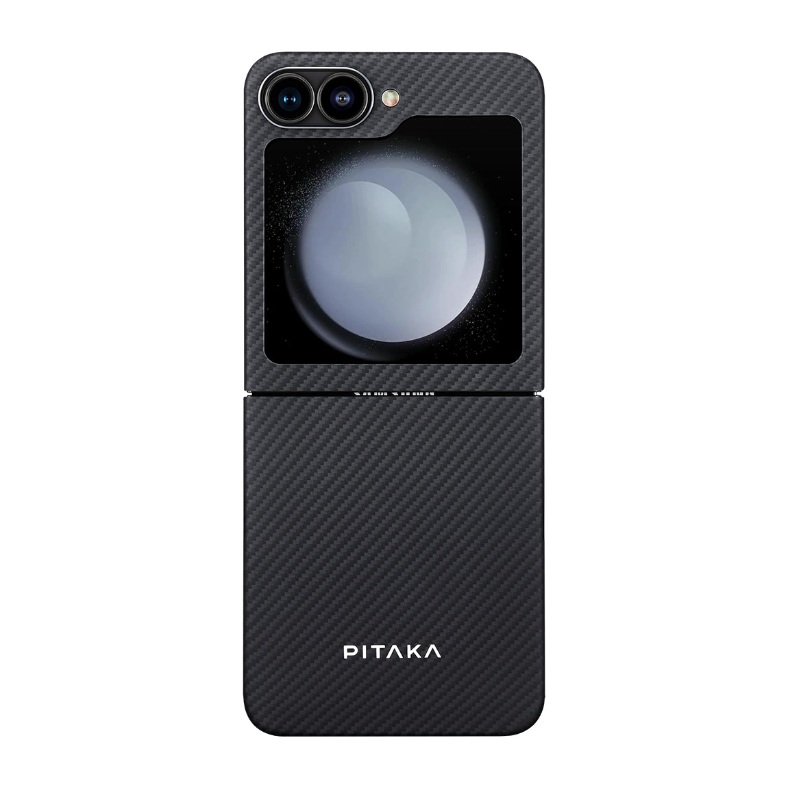 Galaxy Z Flip 6 Kılıf Magsafe Şarj Özellikli 600D Aramid Fiber Pitaka Ultra-Slim Classic Serisi Black-Grey Twill Kılıf Siyah-Gri