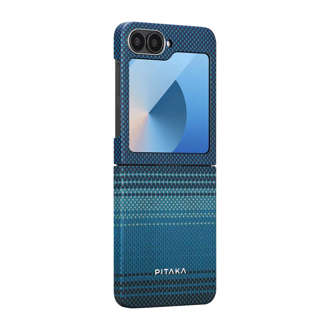 Galaxy Z Flip 6 Kılıf Magsafe Şarj Özellikli Aramid Fiber Pitaka Tactile Woven Sunset-Moonrise Serisi Moonrise Kılıf Mavi