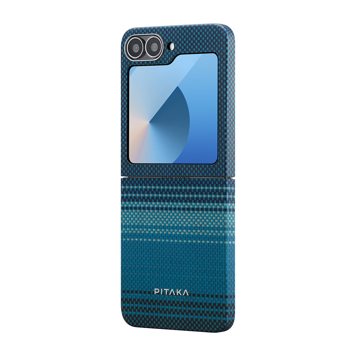 Galaxy Z Flip 6 Kılıf Magsafe Şarj Özellikli Aramid Fiber Pitaka Tactile Woven Sunset-Moonrise Serisi Moonrise Kılıf Mavi