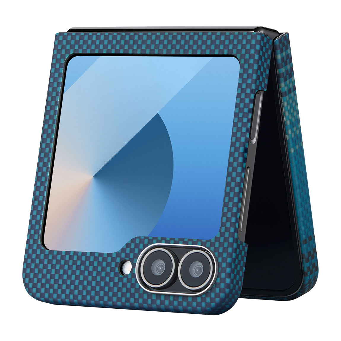 Galaxy Z Flip 6 Kılıf Magsafe Şarj Özellikli Aramid Fiber Pitaka Tactile Woven Sunset-Moonrise Serisi Moonrise Kılıf Mavi