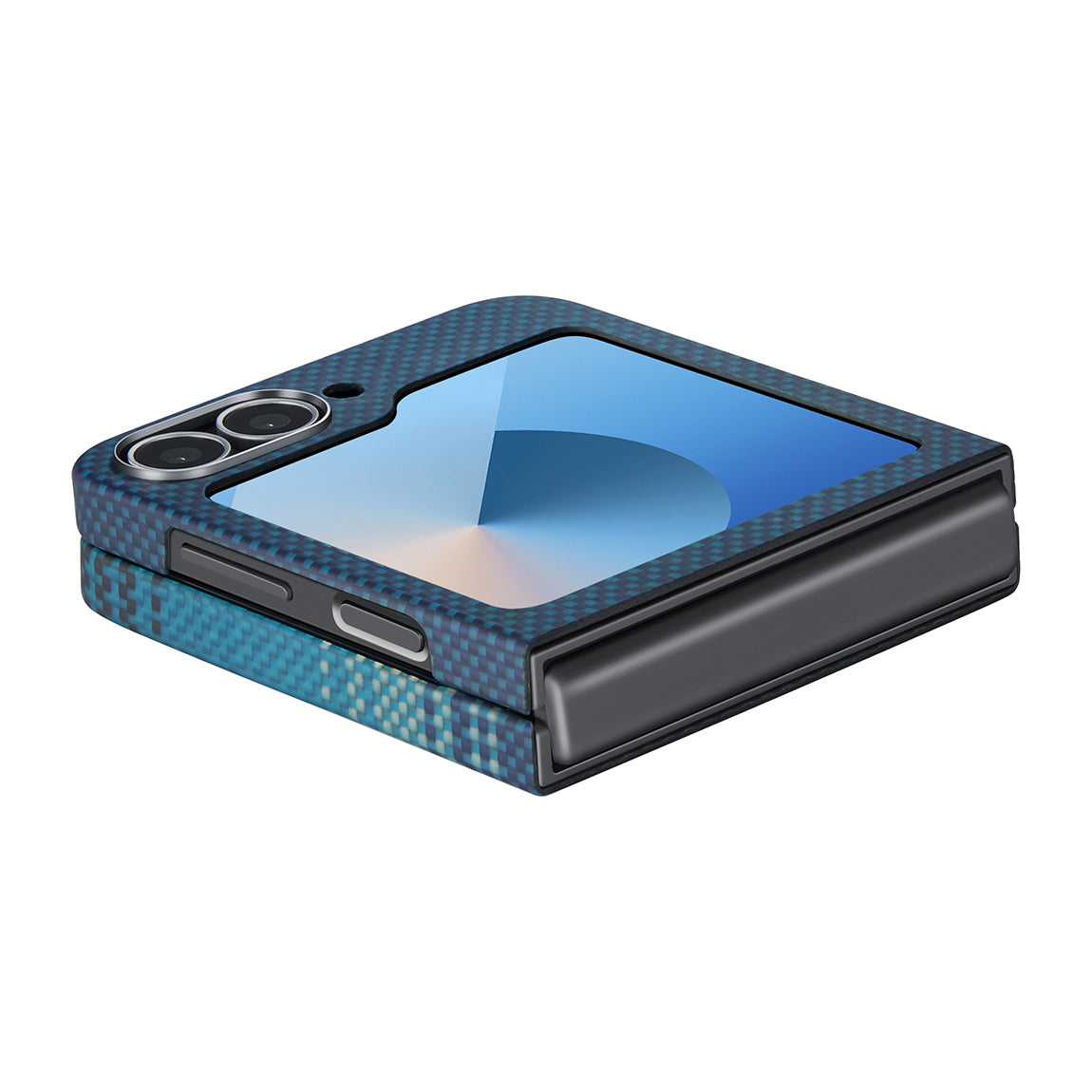 Galaxy Z Flip 6 Kılıf Magsafe Şarj Özellikli Aramid Fiber Pitaka Tactile Woven Sunset-Moonrise Serisi Moonrise Kılıf Mavi