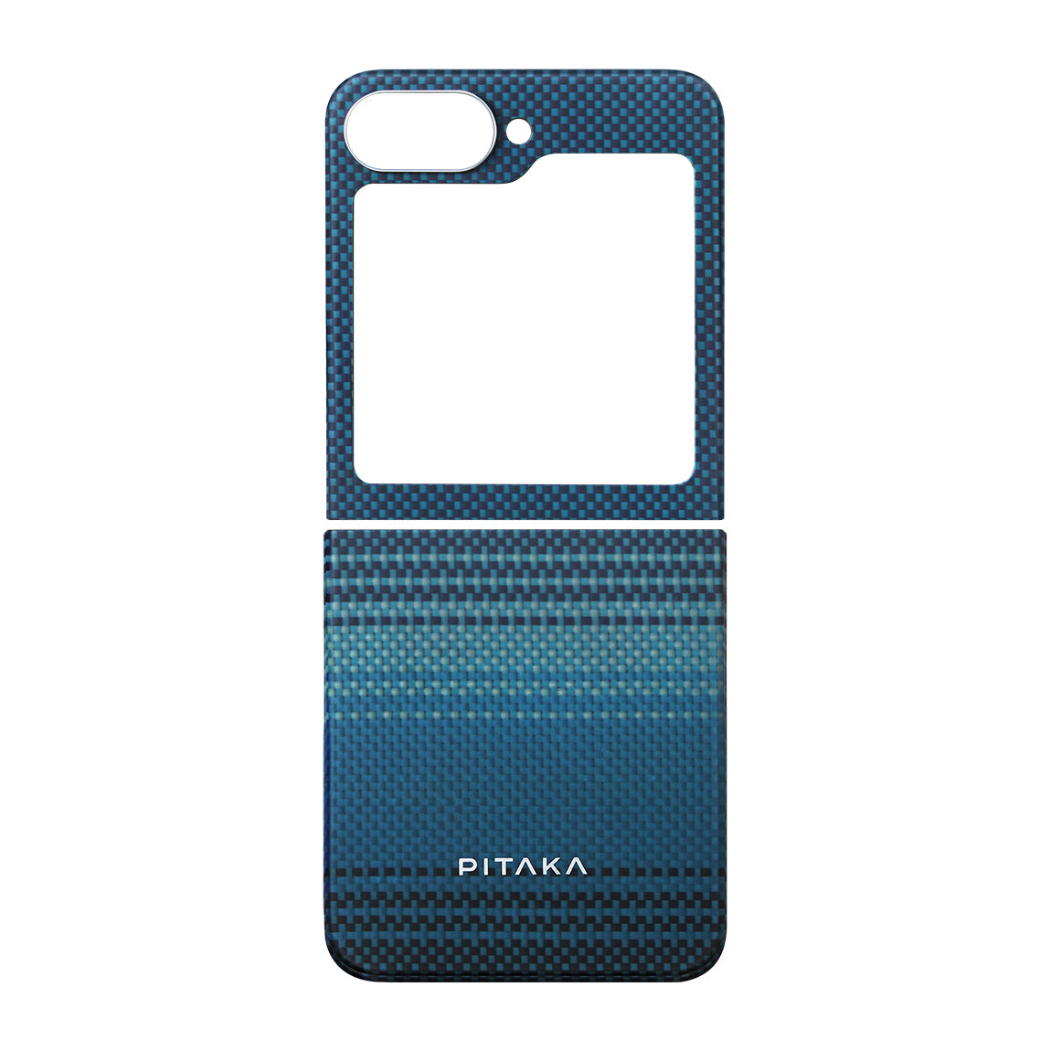 Galaxy Z Flip 6 Kılıf Magsafe Şarj Özellikli Aramid Fiber Pitaka Tactile Woven Sunset-Moonrise Serisi Moonrise Kılıf Mavi